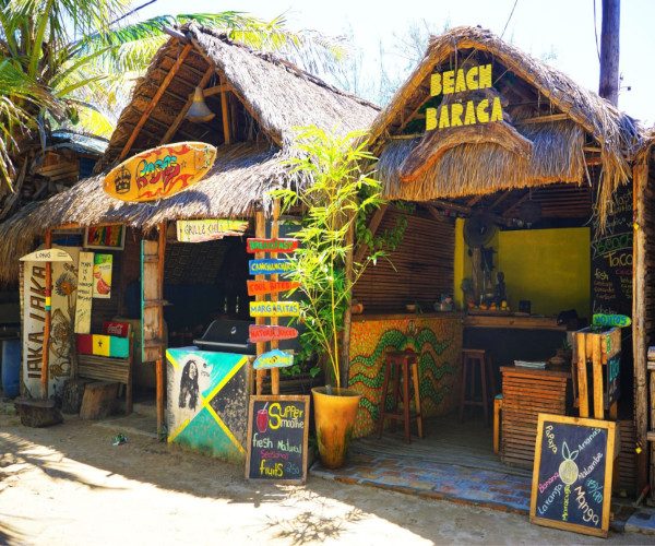 The beach restaurants and bars